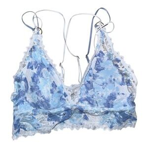 Aerie Sunkissed Lace Padded‎ Plunge Bralette in blue/white size small